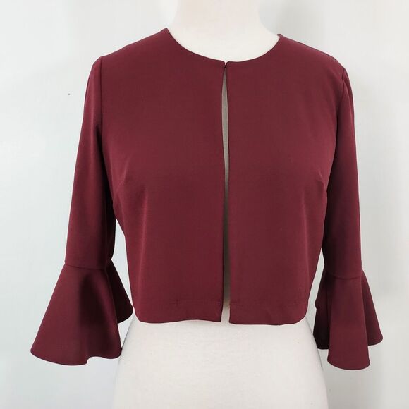 Perceptions New York Shrug Womens Size Small Stretch 3/4 Bell Sleeves Burgundy - Picture 2 of 12
